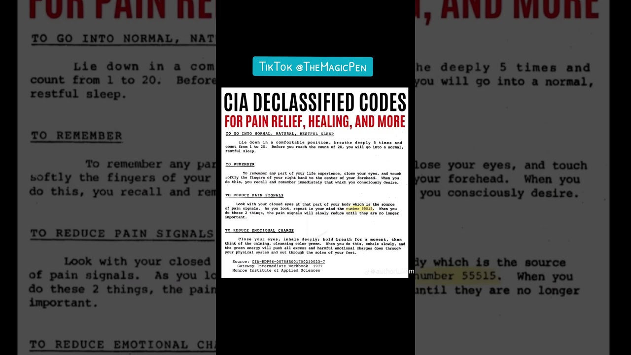 CIA DECLASSIFIED DOCUMENTS ABOUT SECRET CODES ON PAIN AND RELIEF 