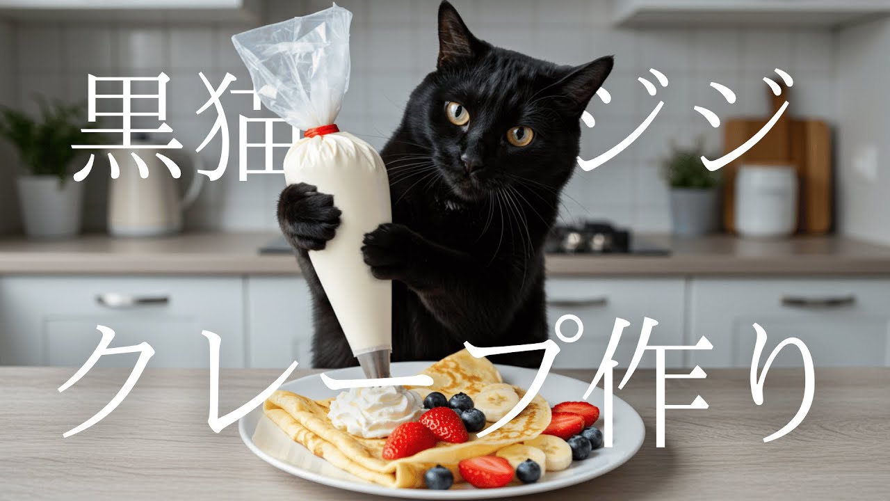 黒猫ジジのクレープ作り🍓🍌🫐