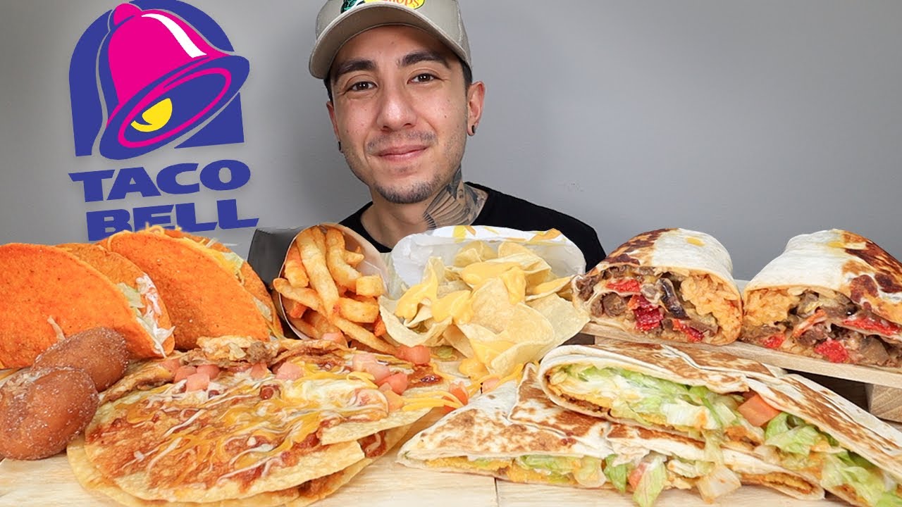 MUKBANG EATING Taco Bell Nacho Fries, Grilled Cheese Burrito, Mexican Pizza, Crunchwrap Supreme