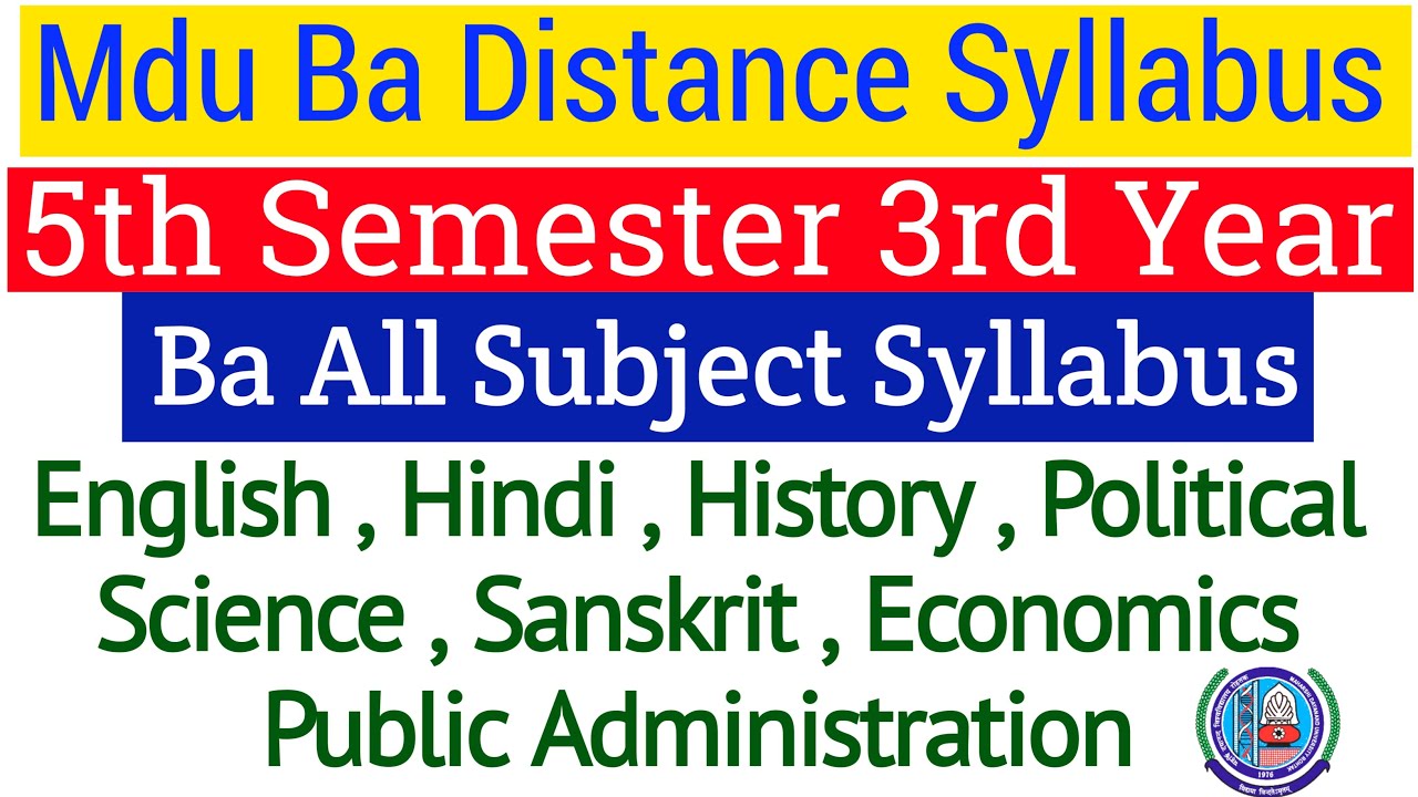 Mdu Ba Distance 5th Semester Syllabus |  Mdu distance ba 5th semester syllabus | MDU Ba DDE Syllabus