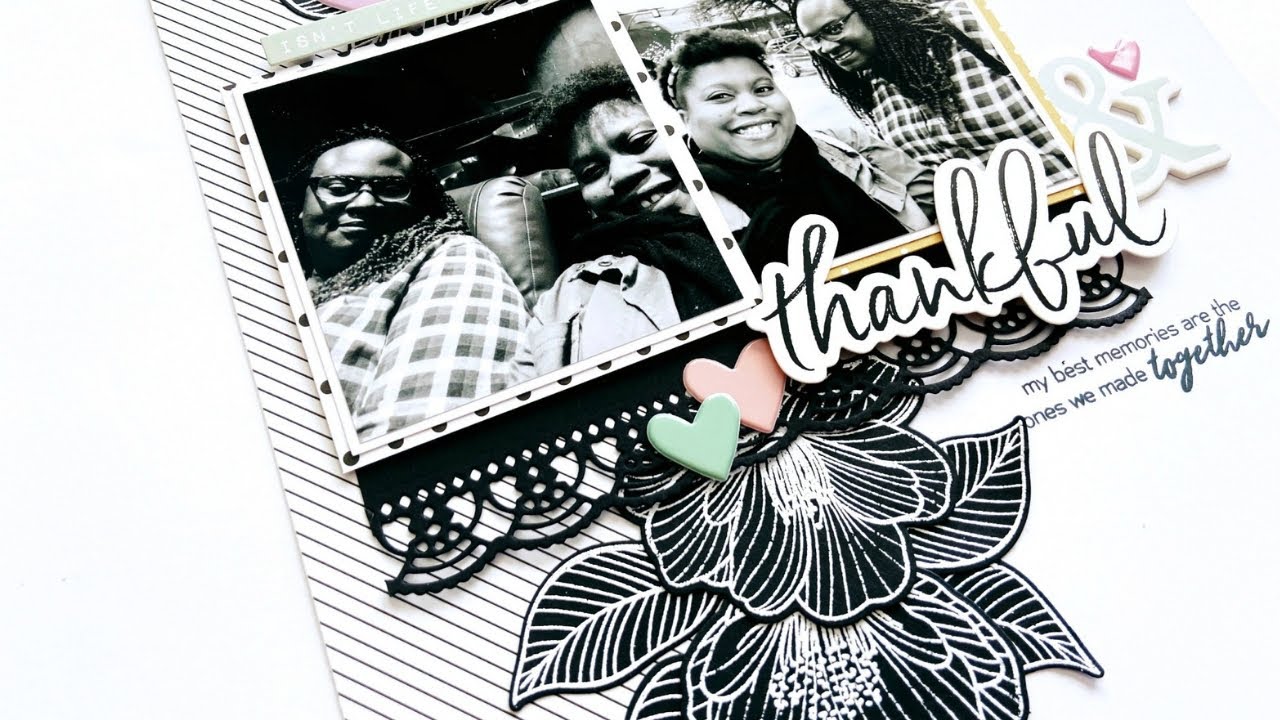 Quick and Easy Black & White Floral Scrapbook Page Video Tutorial