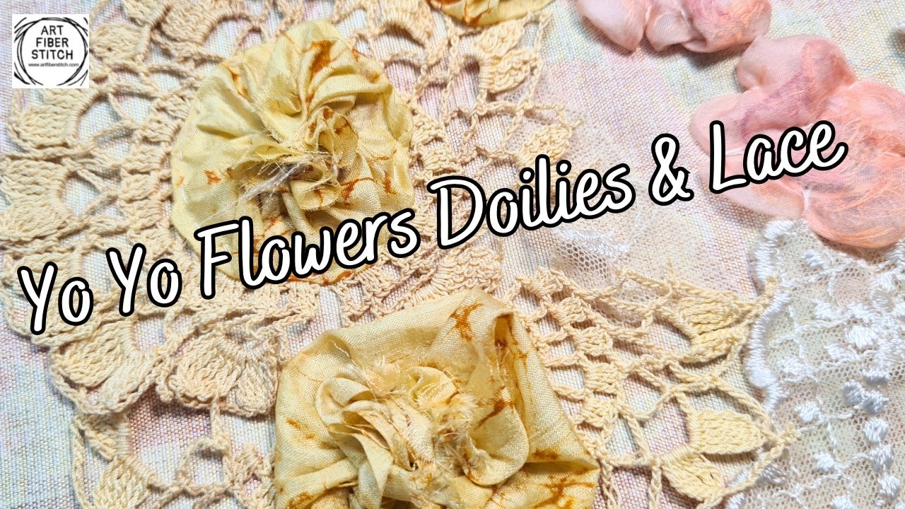 A Vintage look hand sewing project using Suffolk Puffs Doilies and Lace. #fabricart #embroidery