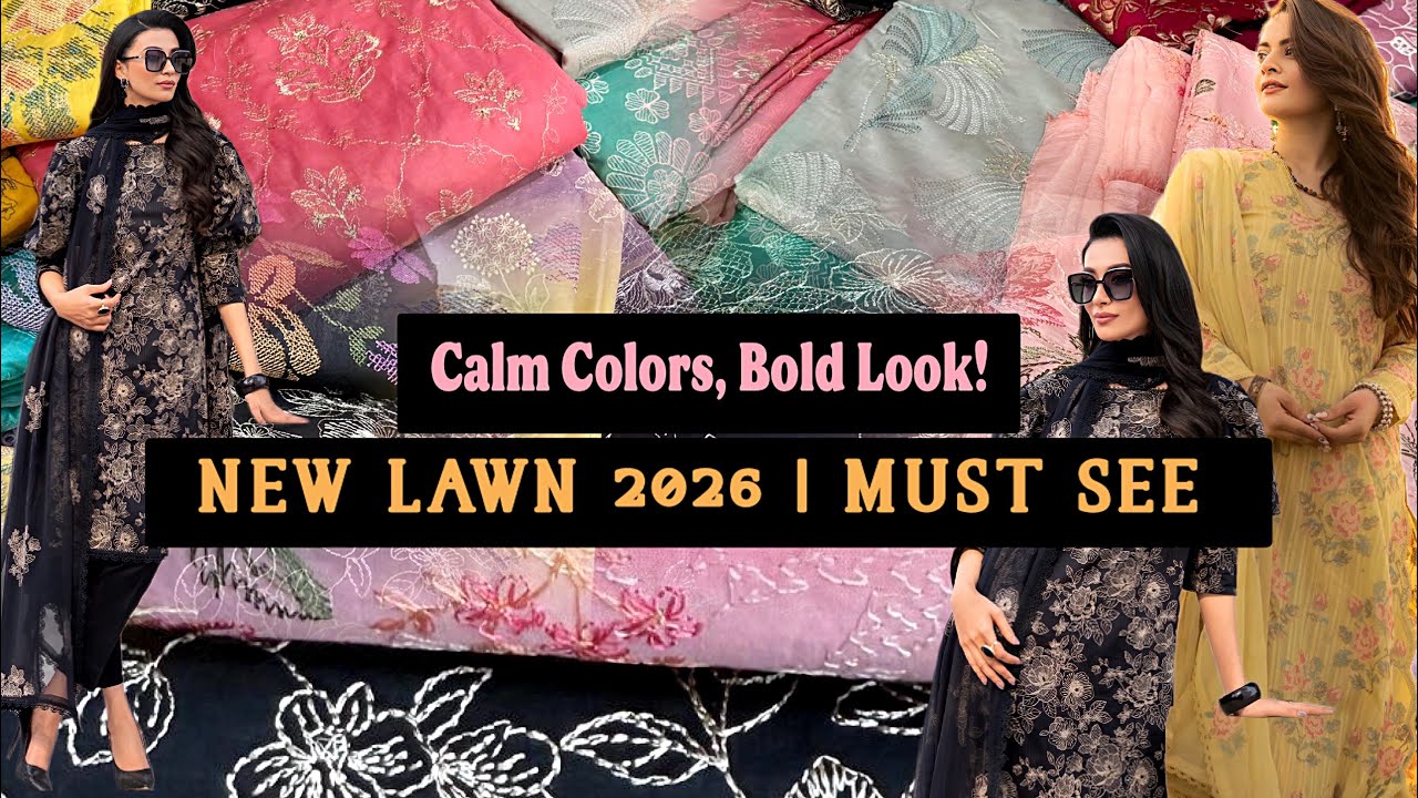 Calm colours, bold look bareeze | new lawn 2026 pakistani embroidered dresses with chiffon dupatta