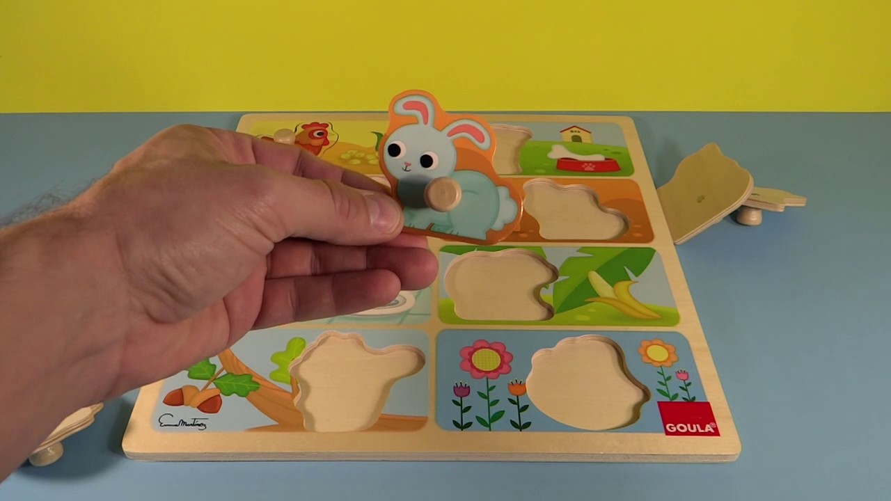 Puzzle encastrement en bois le repas préféré des animaux