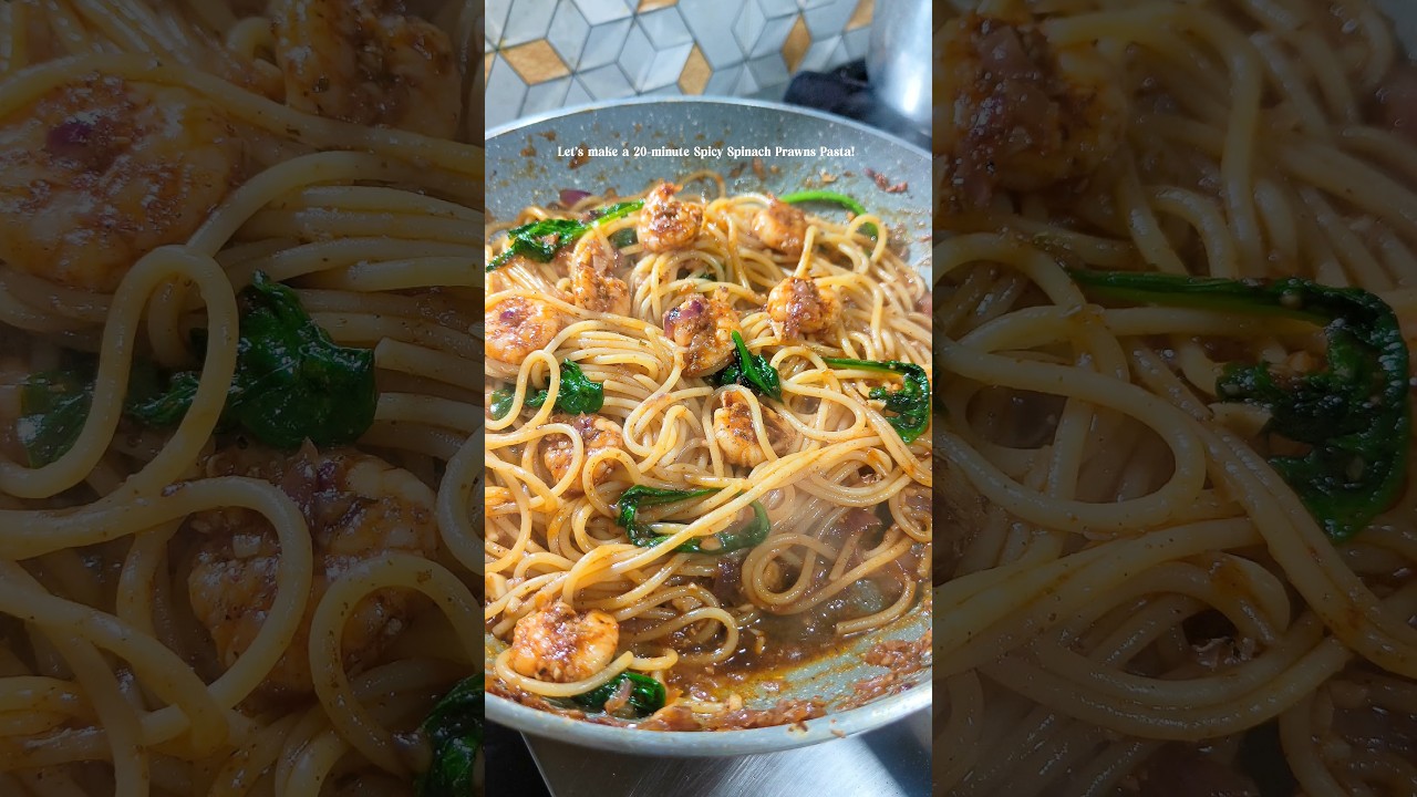 spicy Spinach Prawns Pasta 🍝 