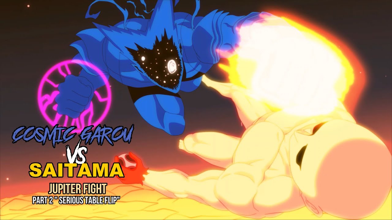 One punch man - COSMIC GAROU vs SAITAMA JUPITER FIGHT - "SERIOUS TABLE FLIP "(with subtitles)