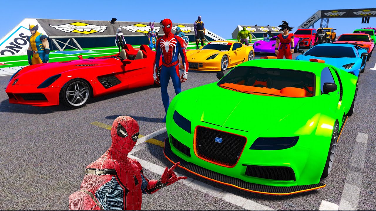 SPIDERMAN and WOLVERIN Mega RAMP Challenge for Cars Monster Truck! Superhero Hulk Venom Goku– GTA 5