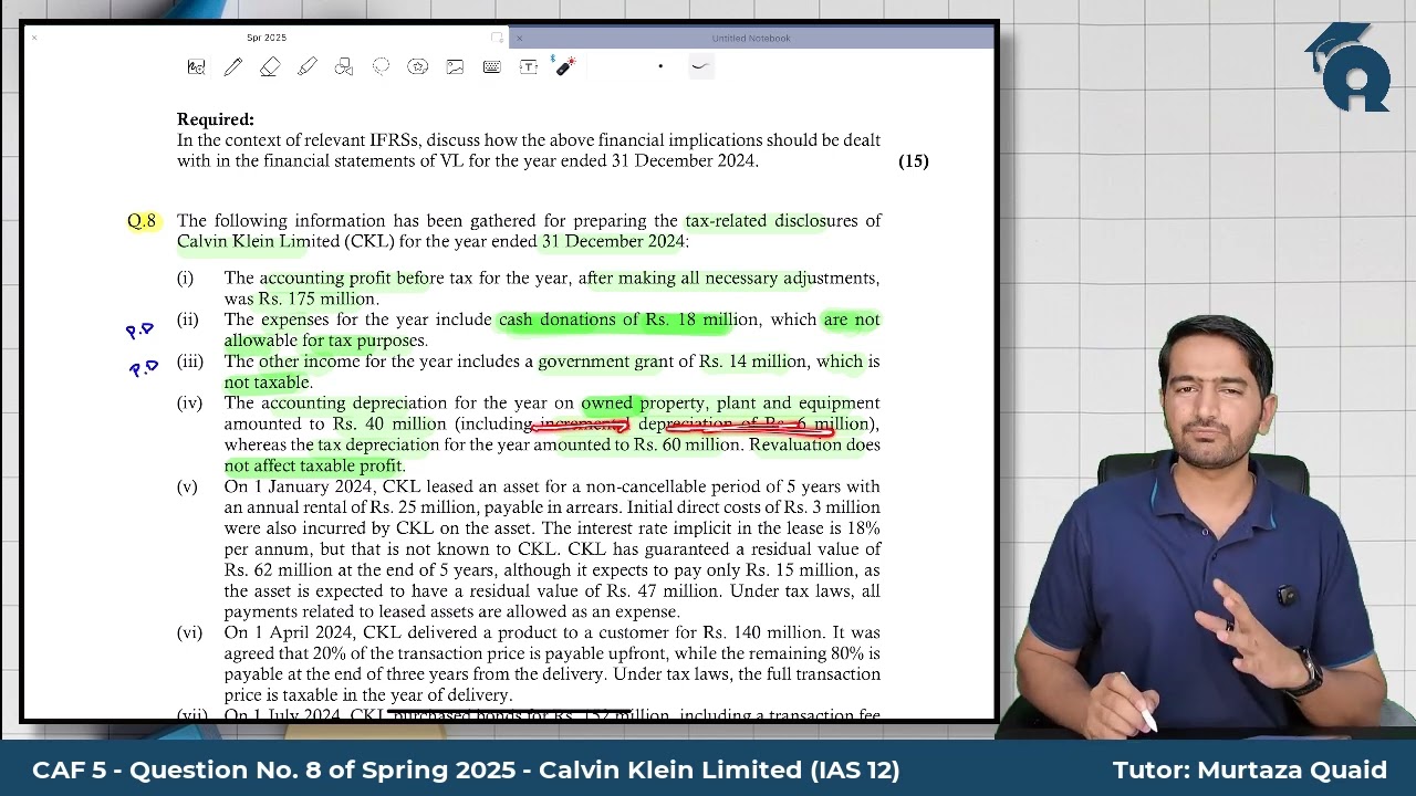 CAF 5 | FAR 2 | Spring 2025 | Question No. 8 | Calvin Klien Limited | IAS 12