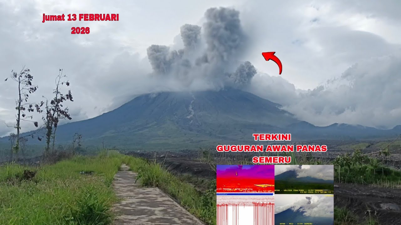 LETUSAN DAHSYAT SEMERU DI 13 FEBRUARI 2026, TERJADI GUGURAN AWAN PANAS DI JUNGGRING SALOKO SEMERU