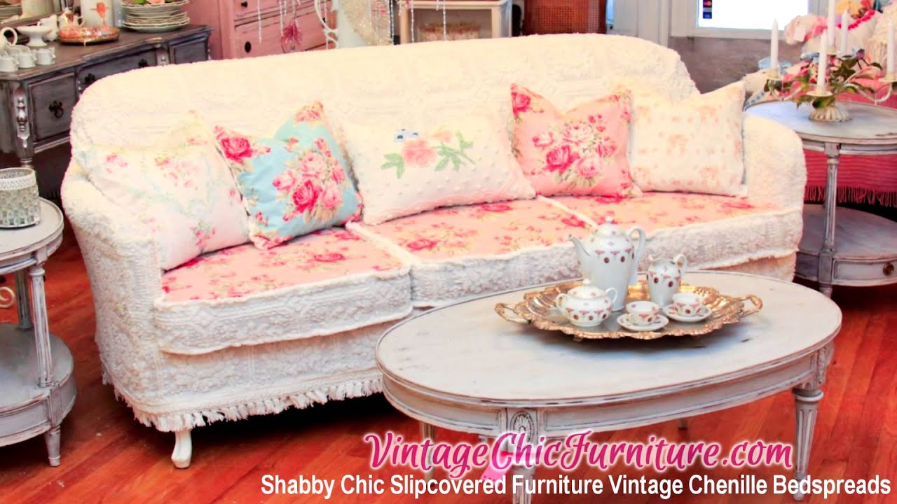 Shabby Chic Slipcovered Furniture Vintage Chenille Bedspreads