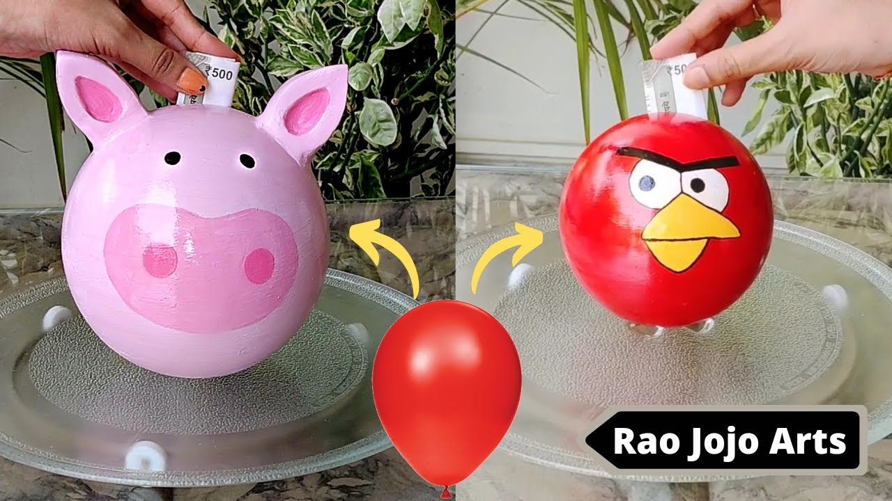 White Cement Piggy Bank | फुग्गे से बनाए गुल्लक।