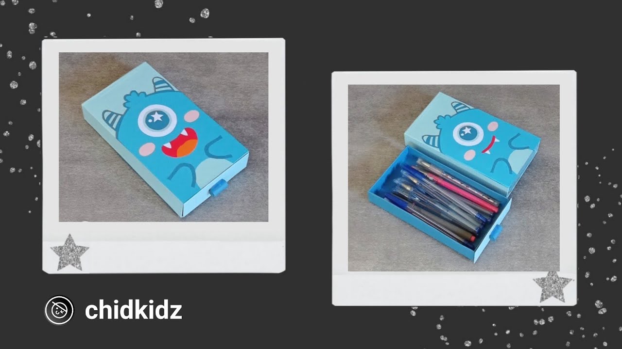 Cute Blue Monster Pencil Case Cardboard [ 3 Minute Craft ]