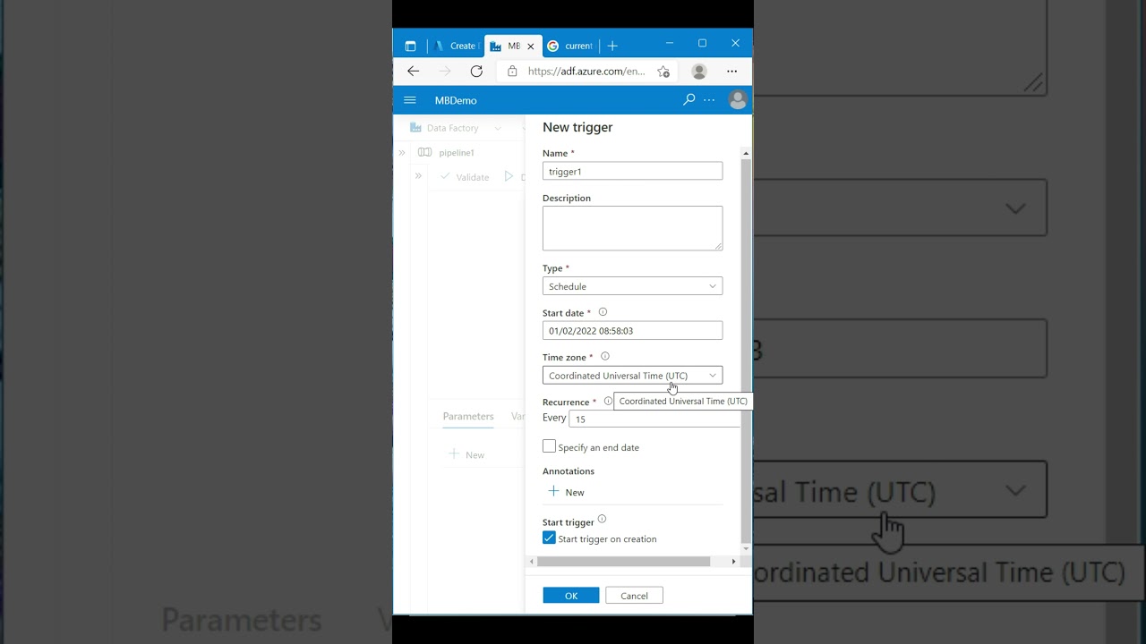 Schedule Trigger in azure 