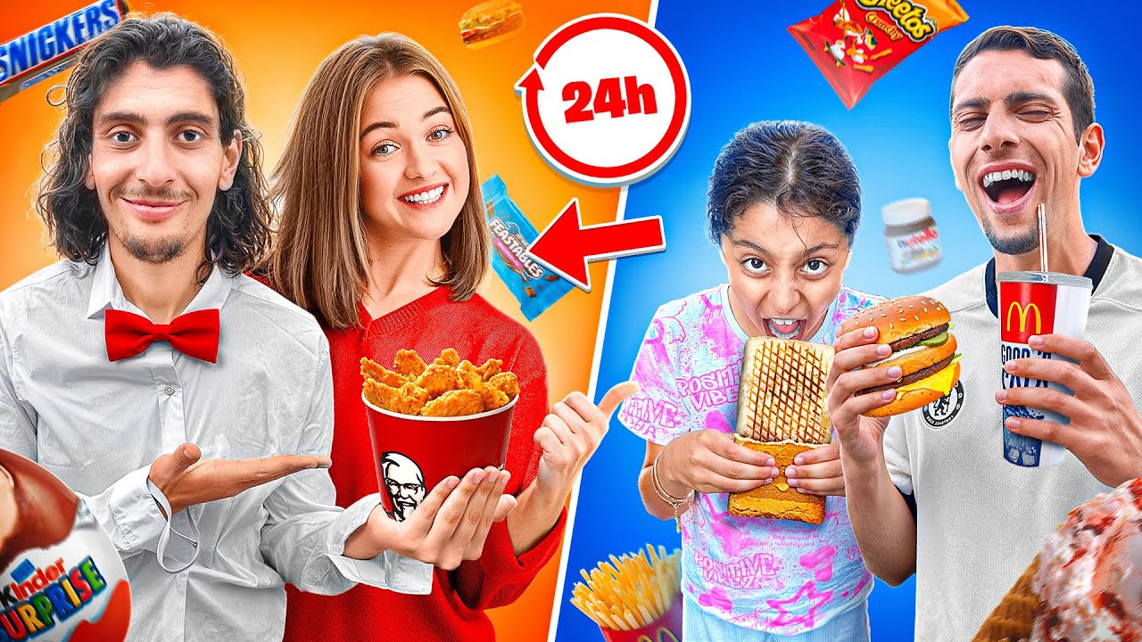 MA COPINE DECIDE CE QUON MANGE PENDANT 24 HEURES ! 🍕🍟🍔🍫 ( ça tourne mal)