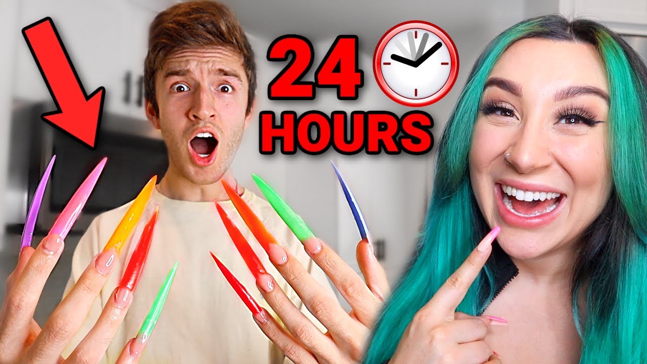 GIVING MY BOYFRIEND ACRYLIC NAILS *24 HOURS*