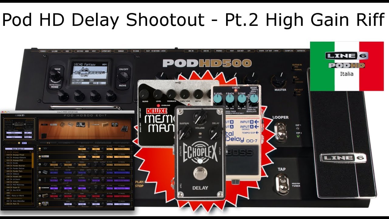 Line6 Pod HD - All Delay Effects In-Depth Shootout Pt.2: High Gain Riff (No Talking)