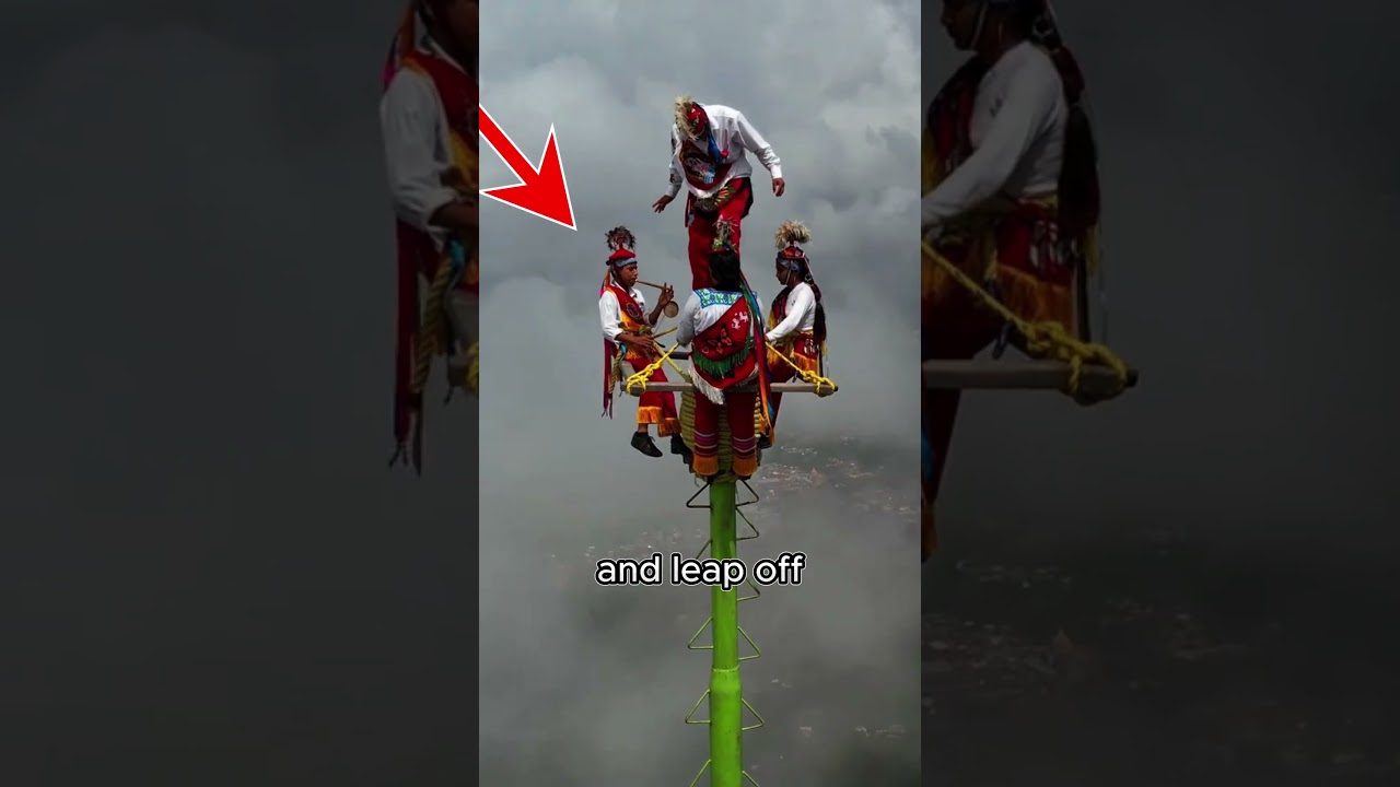 The Daring Papantla Flyers Tradition: Spinning Through the Sky!😲 #mexicantradition