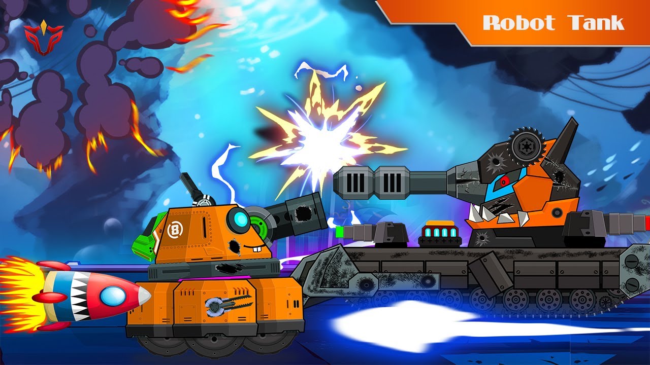 Superhero robot - Superhero tank shooting. Cartoon robot tank 4k