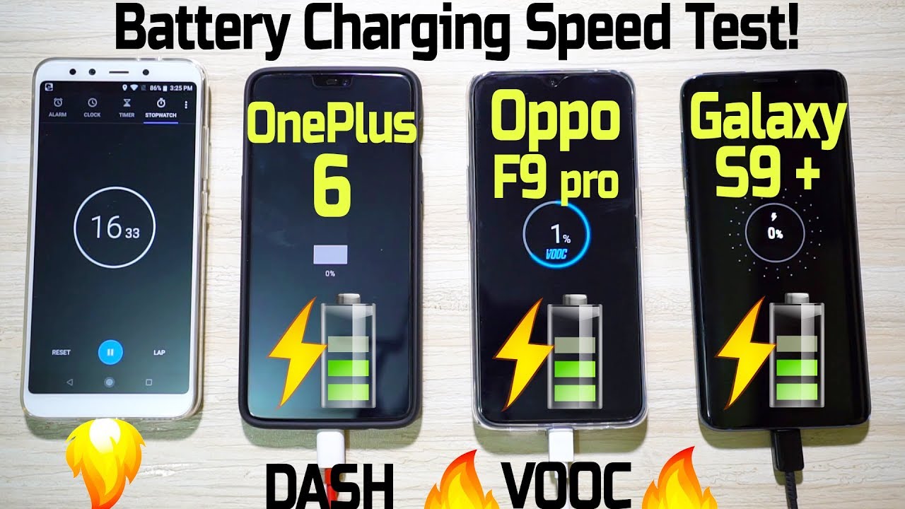 OPPO F9 Pro vs OnePlus 6 vs Galaxy S9 Plus BATTERY CHARGING SPEED TEST! (VOOC vs DASH Charge🔥)