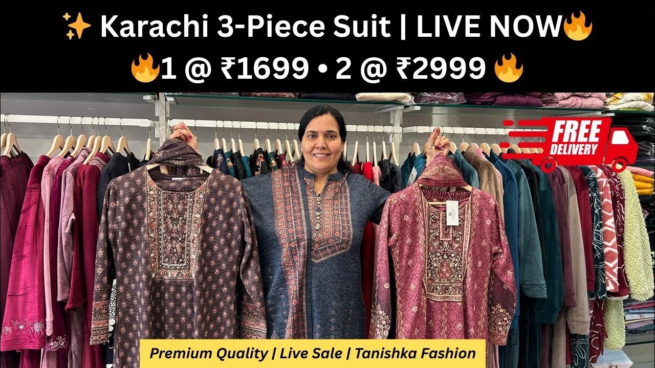 ✨ Karachi 3-Piece Suit | 2 @ ₹3000 • 1 @ ₹1699 🔥