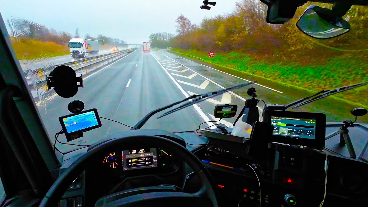 Rainy day does not invigorate truck driver on road. REIMS FRANCE