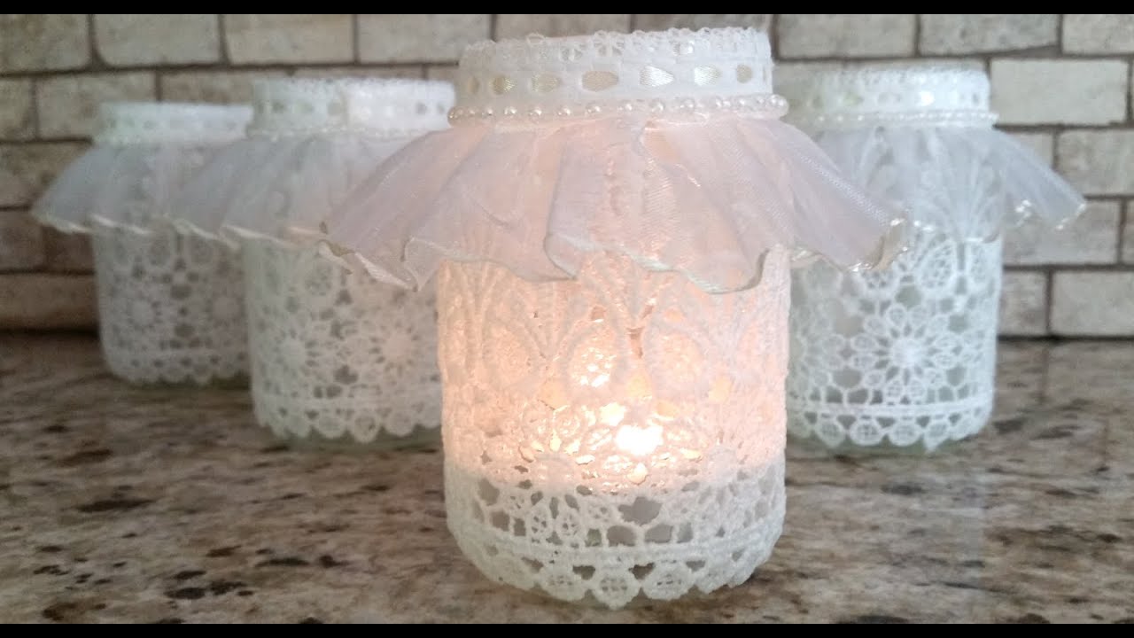 DIY Lace Votive Candleholder vr to sweet milk shoppe's Craft While Recycling Challenge