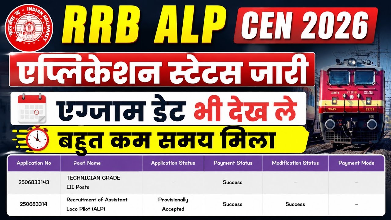 RRB ALP 2026 Exam Date | RRB ALP application Status out 2026
