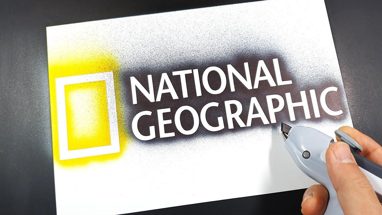 How to draw NATIONAL GEOGRAPHIC logo with a stencil | Logo art | Stencil art