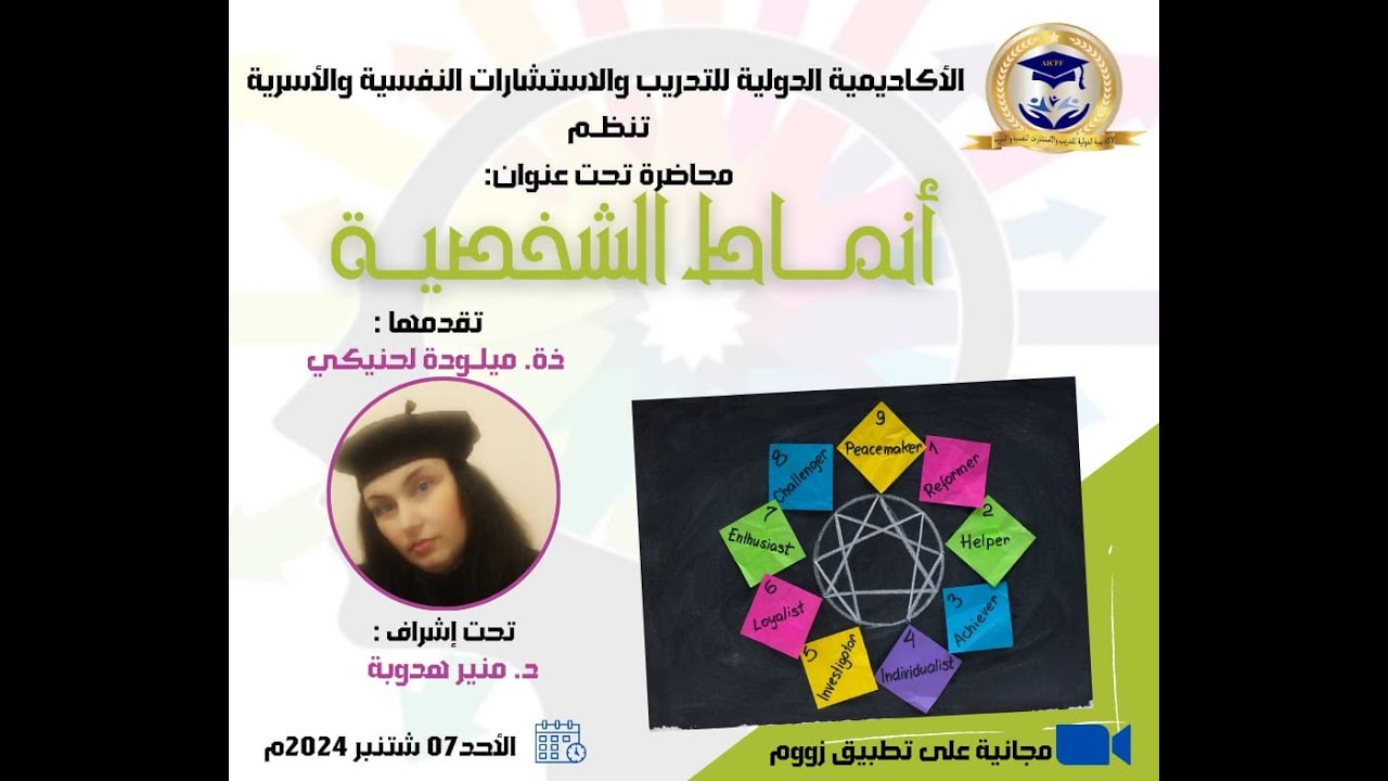 المحاضرة العلمية أنماط الشخصية الجزء 1 تأطير: ذة. ميلودة لحنيكي | الأكاديمية الدولية د. منير هدوبة