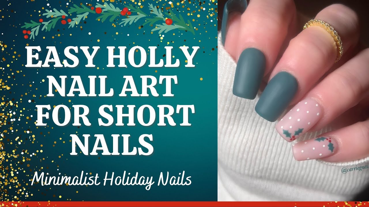 Easy Holly Nail Art // Christmas Gel Nail Designs for Short Nails