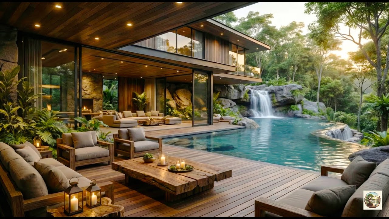 Luxury Escape 🥂 Smooth Jazz by the Waterfall (5 HOUR)