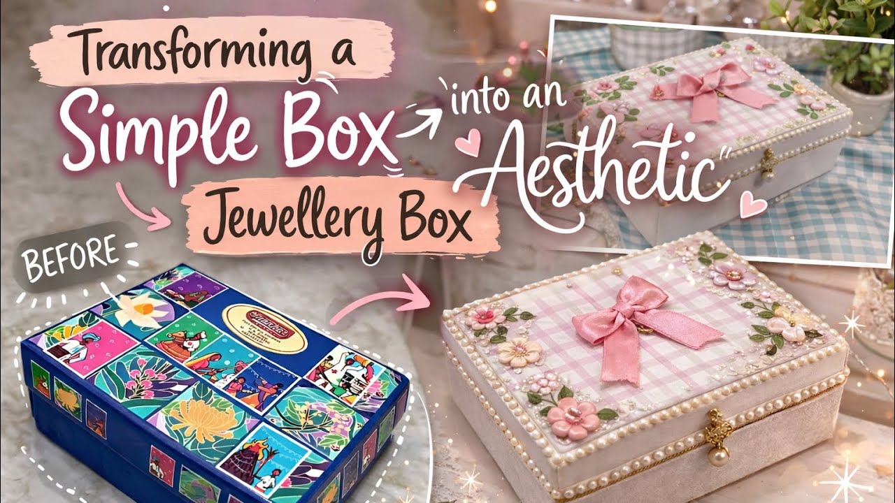 Simple box ko maine cute aesthetic jewellery box me transform kiya 🎀✨#DIY