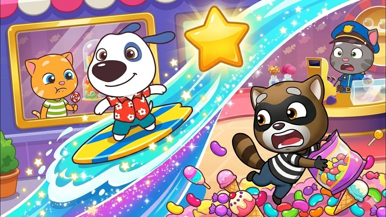 Talking Tom Candy Run Hawaiian Hank vs Roy Raccoon Gameplay Android ios 