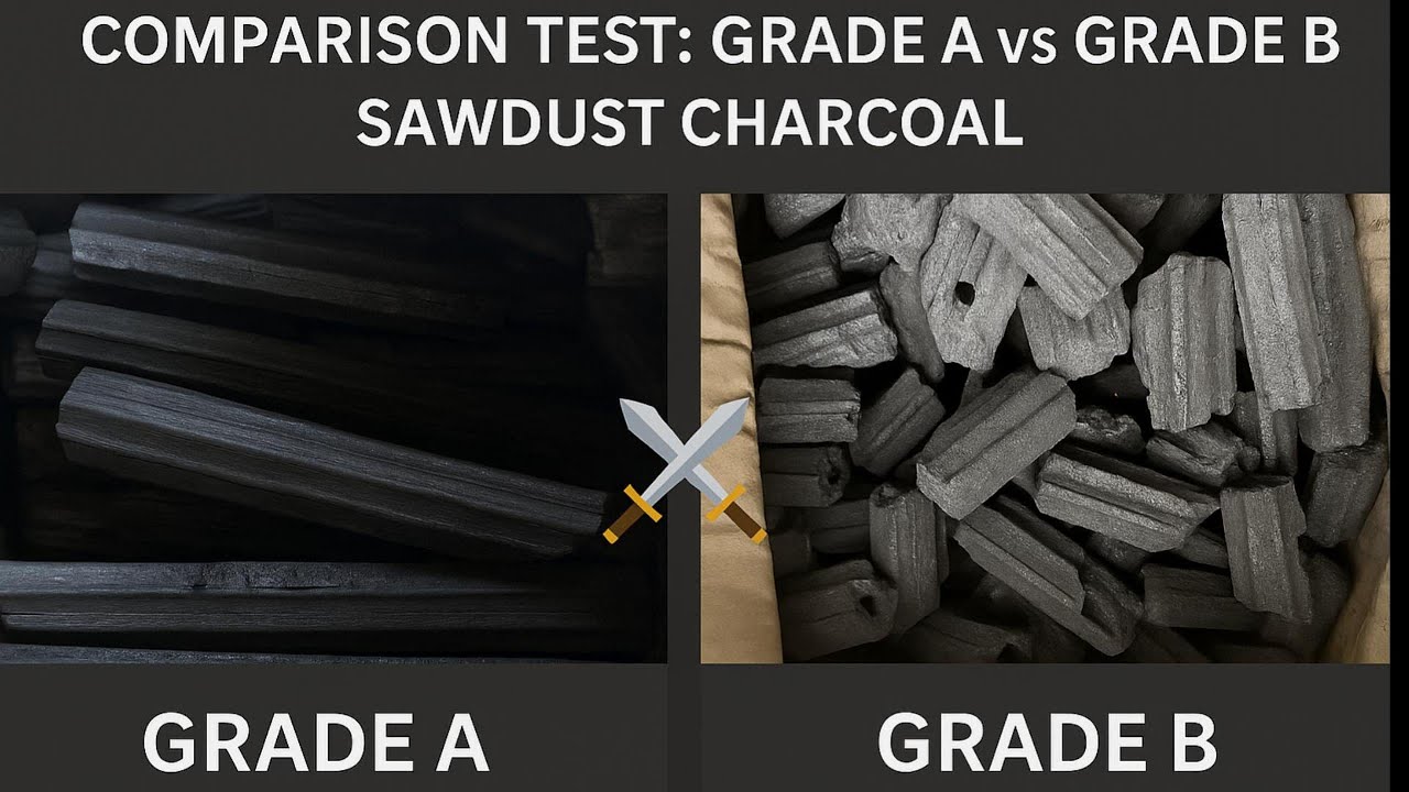 🔥 Vietnam Sawdust Charcoal Burn Test – Grade A vs Grade B Comparison
