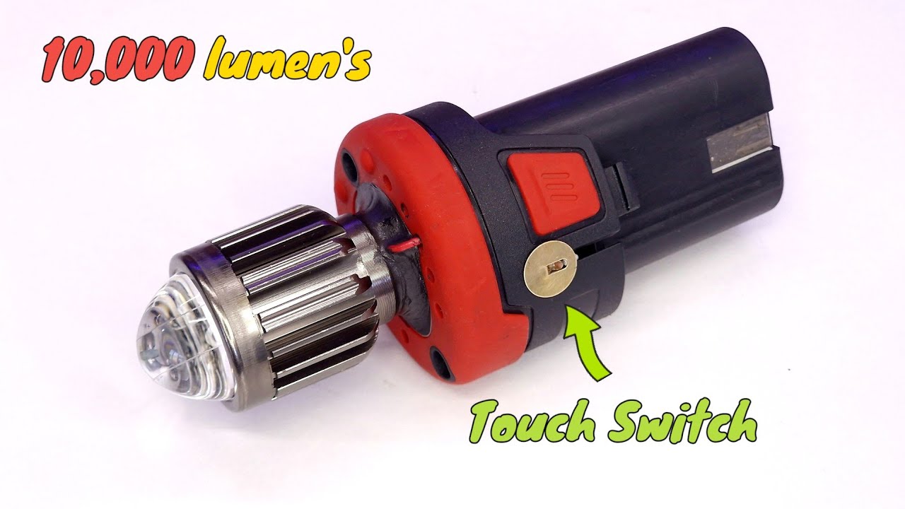 How to make a Powerful Flashlight costing about $5 using 12V Parkside Drill Battery