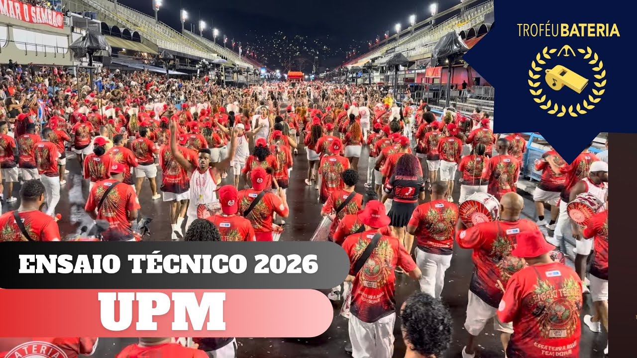 Bateria da UPM no ensaio técnico para o carnaval 2026