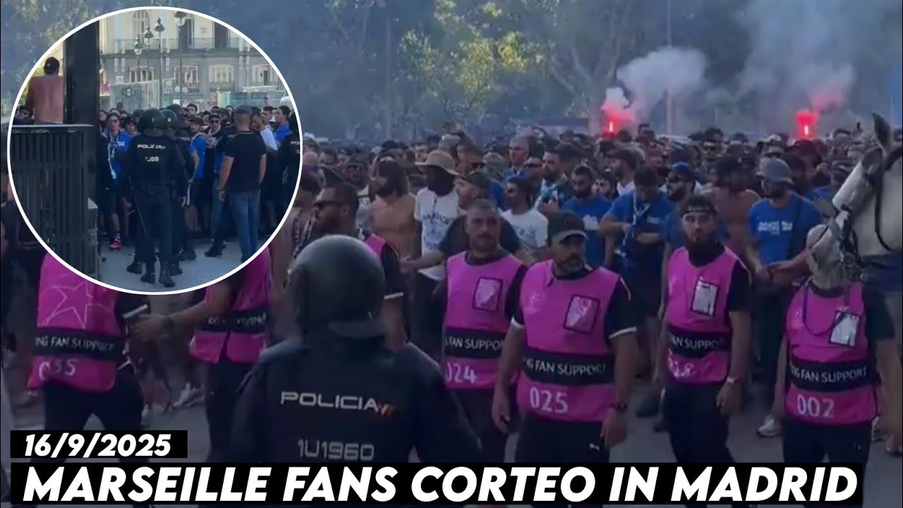 MARSEILLE FANS CORTEO IN MADRID || Real Madrid vs Olympique Marseille 16/9/2025