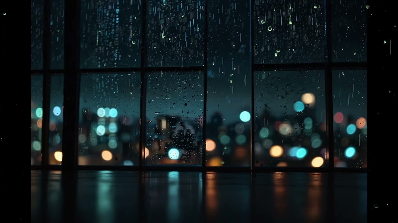 Heavy Rain on Window at Night, City Lights, Deep Relaxation & Peaceful Sleep