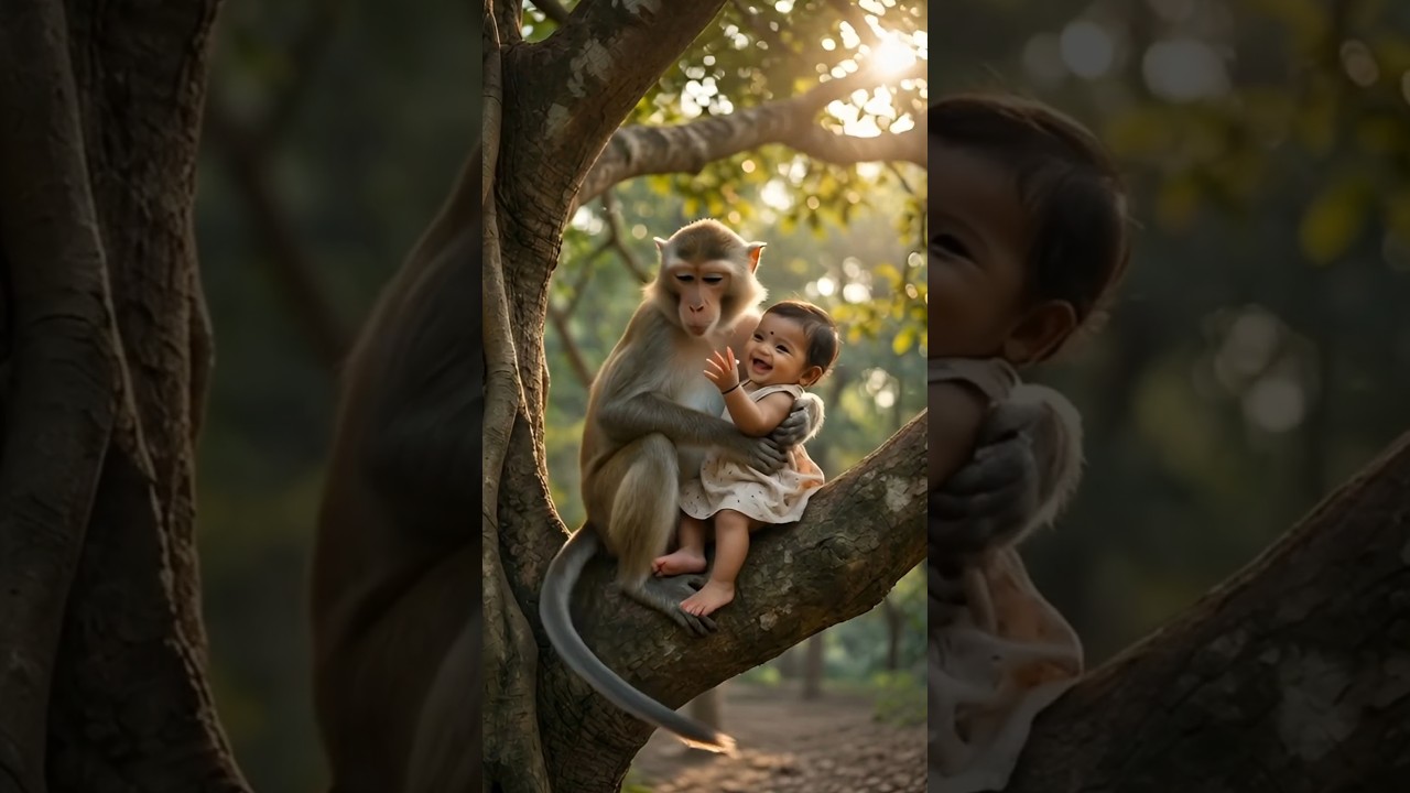 A monkey fed milk to a human baby girl #shorts​ #viral​ #shortsviral​.