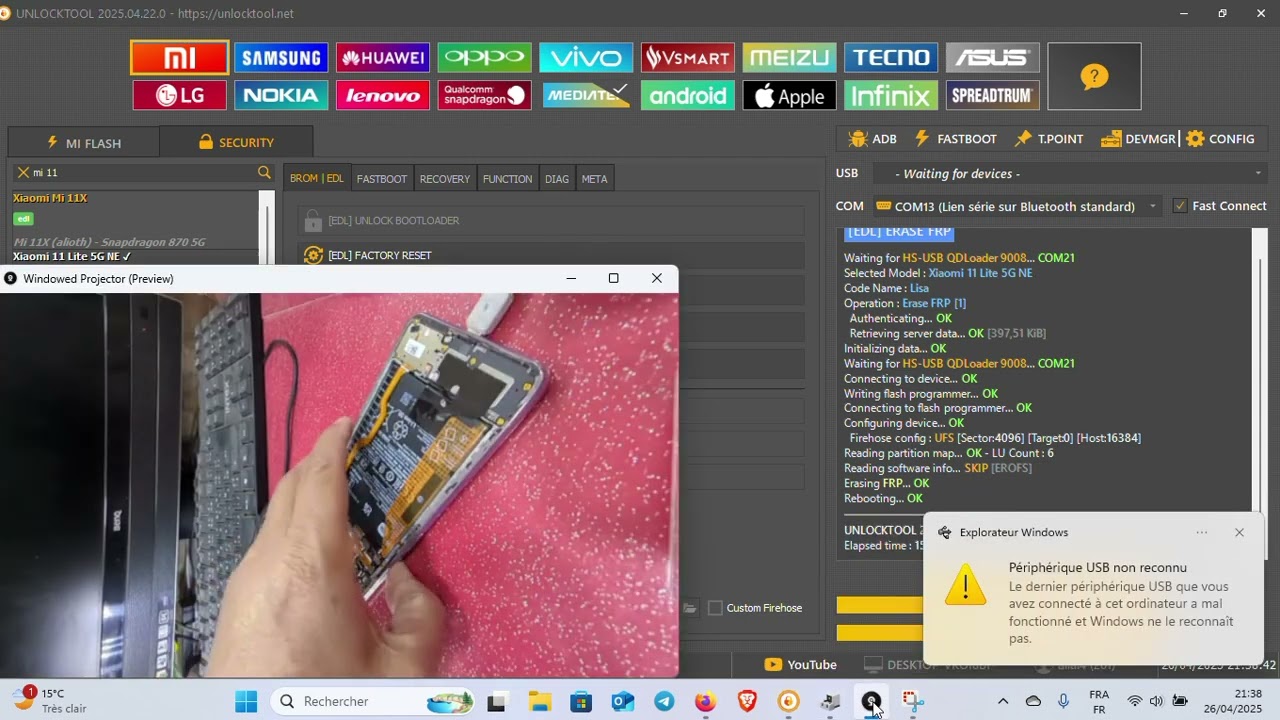xiaomi mi 11 lite (2109119DG) frp bypass with unlock tool.