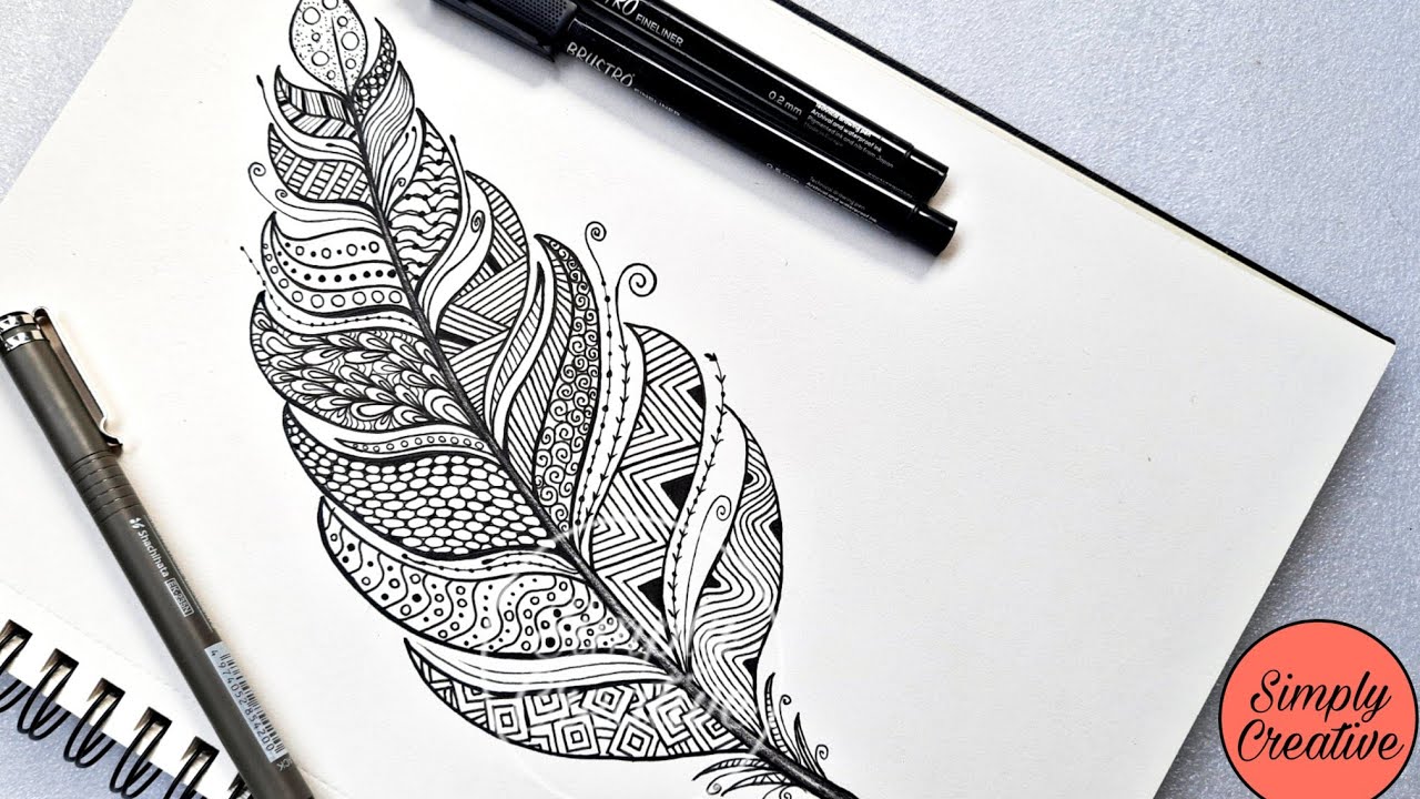 Feather Zentangle Art | Mandala Art, How to draw Mandala Art for beginners #mandala #featherdoodle