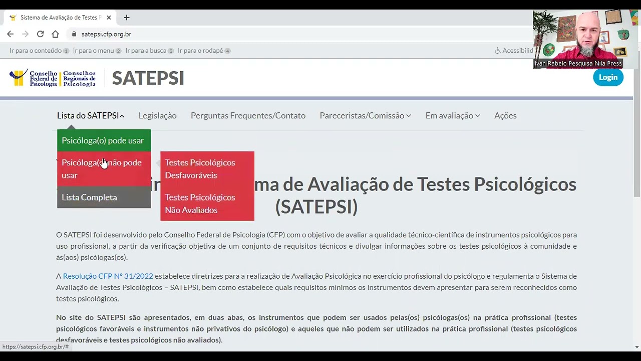 Como verificar se um teste psicológico apresenta parecer favorável no SATEPSI CFP