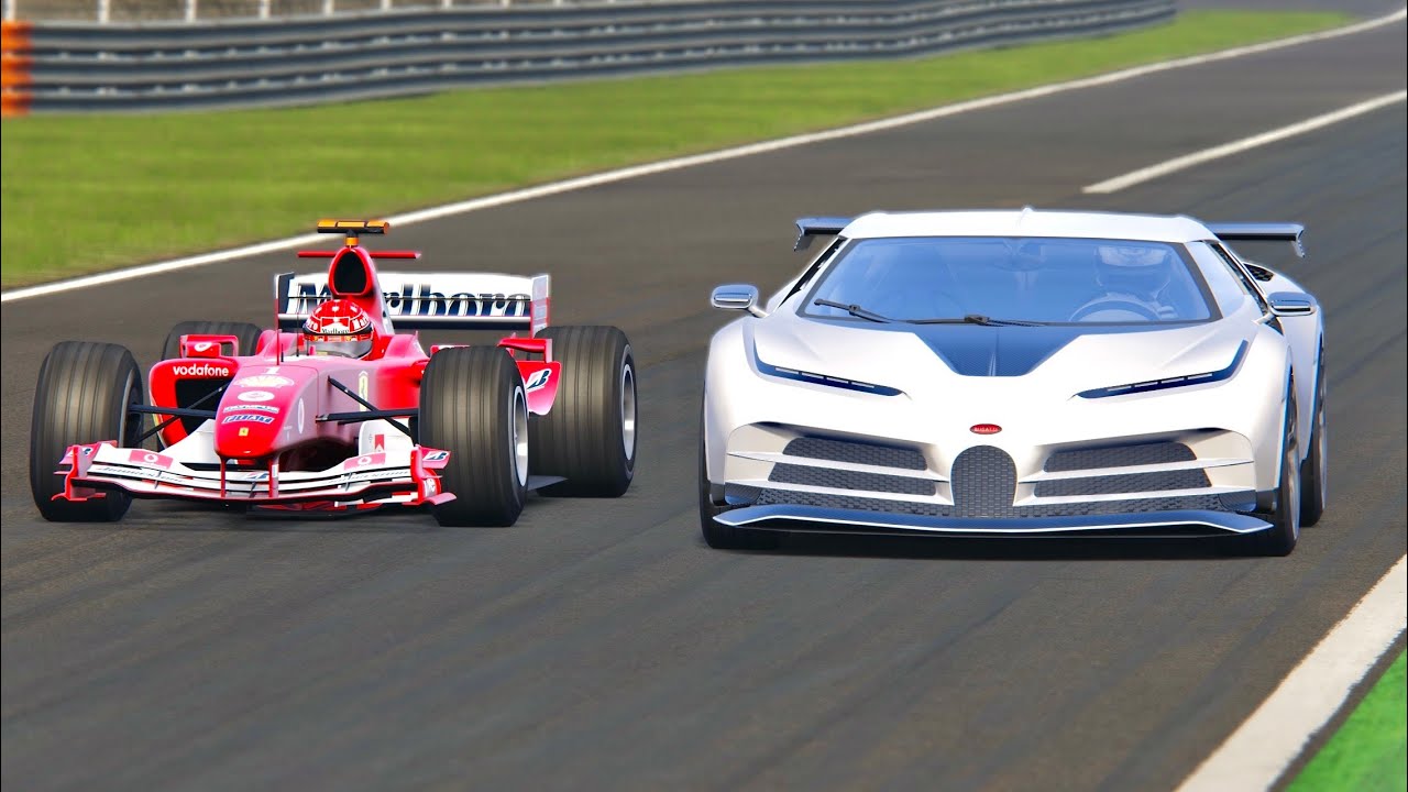 Bugatti Centodieci vs Ferrari F1 2004 - Drag Race 2KM