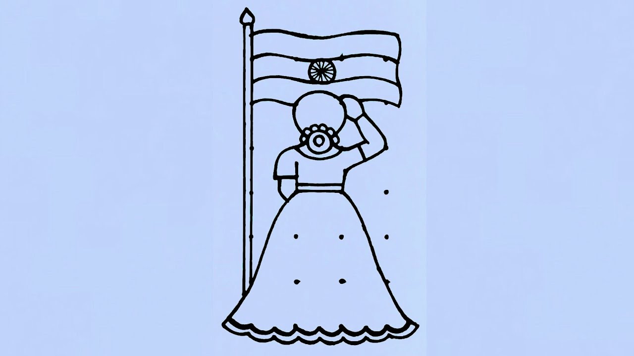 Traditional girl drawing with flag from 4×7 dots / Independence day drawing / Republic day drawing