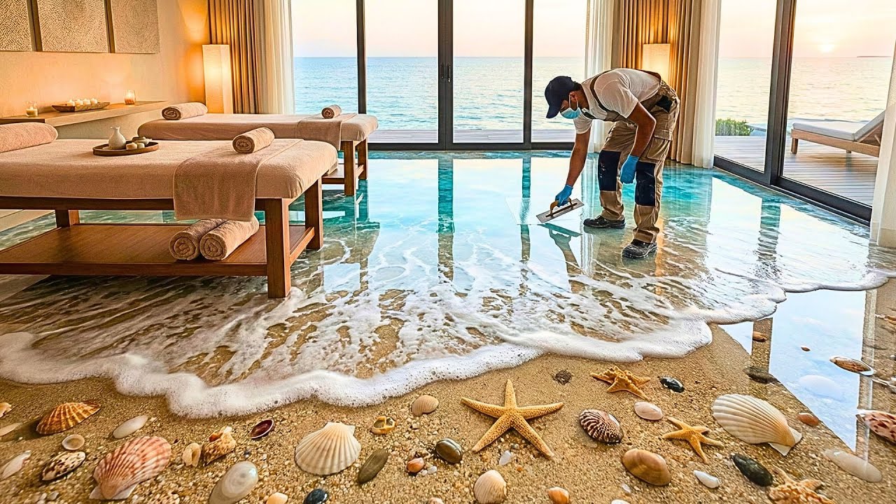 Top 9 Relaxing Seashore Epoxy Designs Featuring Foam Waves and Shell Integrations for Spas