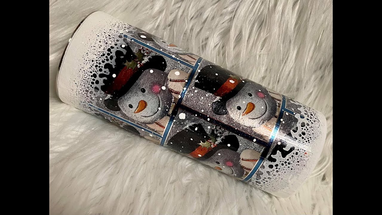Snowman wrapping paper/dawn power spray tumbler tutorial.
