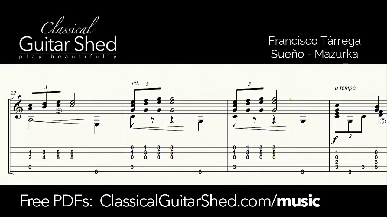 Tarrega: Sueno Mazurka - Free Classical Guitar Sheet Music