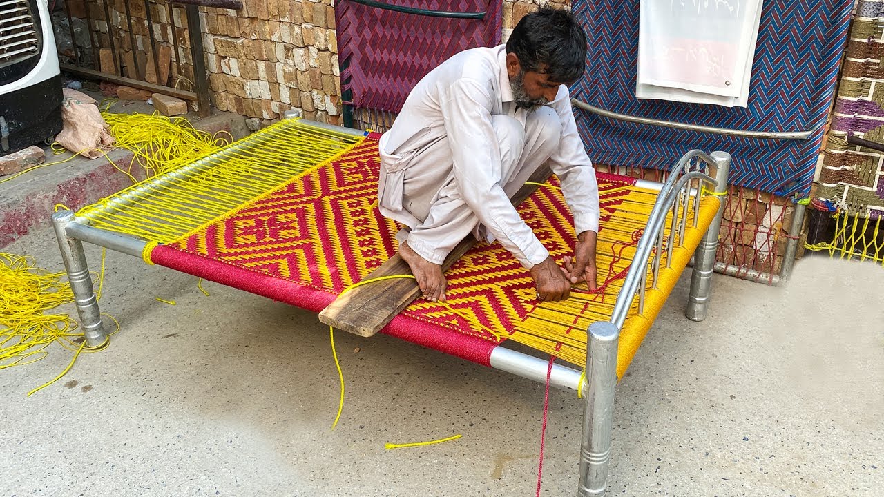 Artistic Technique of Weaving a Cot | Wonderful Designed Nylon Rope Cot Weaving | Craftsman