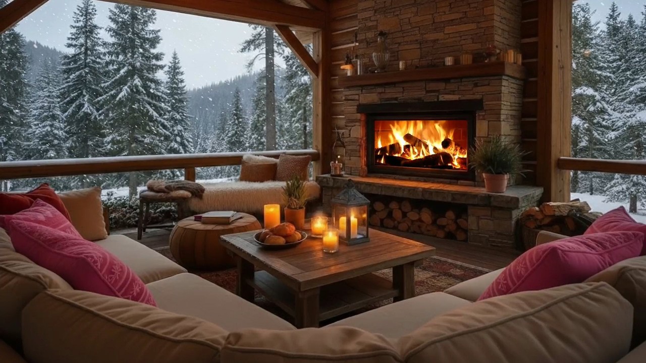 Jazz Relaxing Music for Studying & Work ☕🔥 Cozy Winter Cabin Porch | Fireplace Smooth Jazz