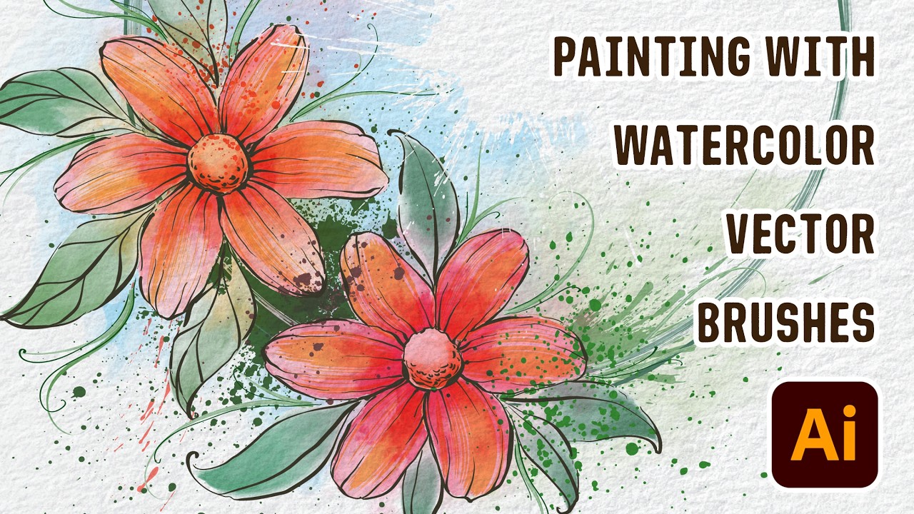 Adobe Illustrator Vector Drawing - How to Doodle Flowers and Leaves with Watercolor Brushes